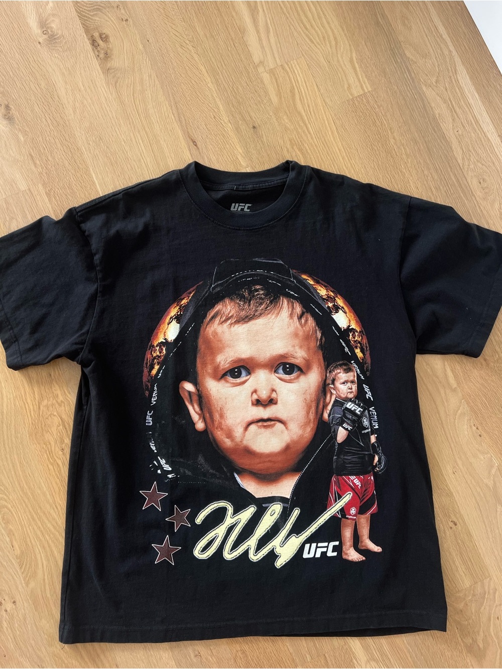 UFC Black Crewneck Tee with White Logo Print
